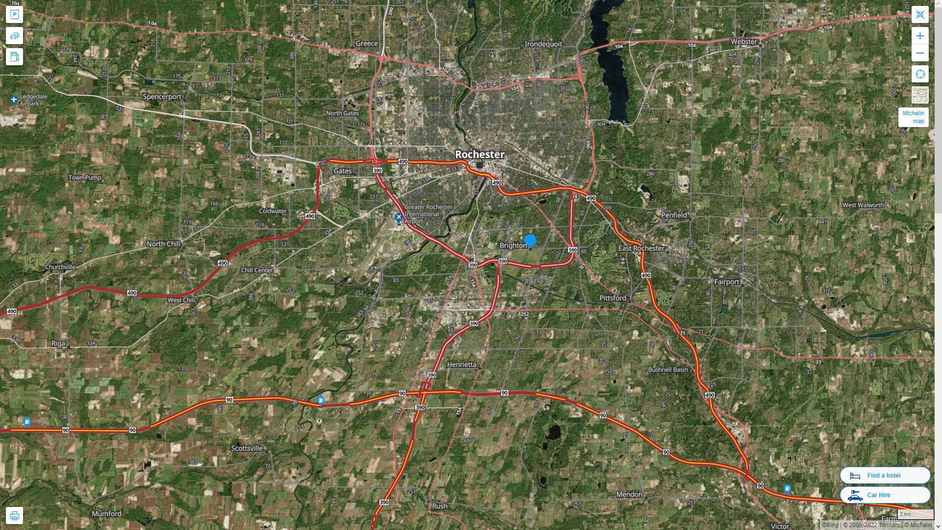 Brighton New York Highway and Road Map with Satellite View